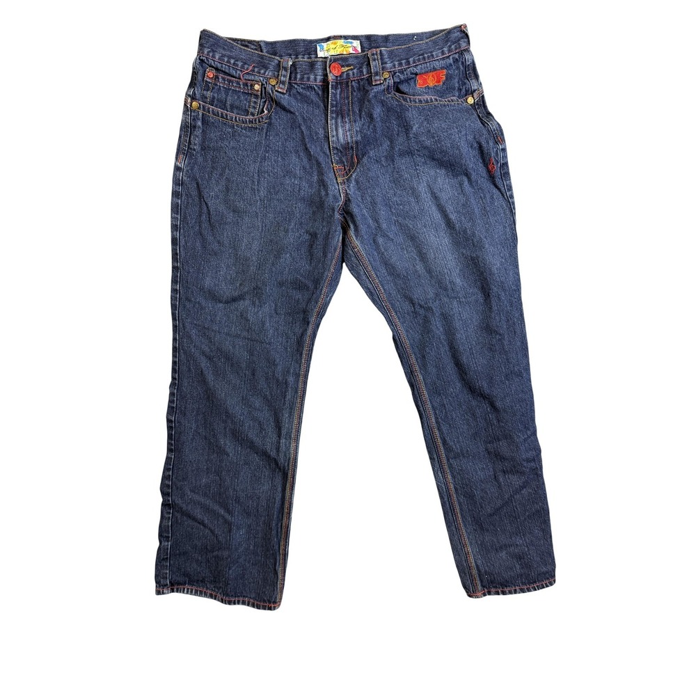 Songs Of Freedom Denim Jeans Mens 40 Blue Straight Fit‎ Embroidered Pockets